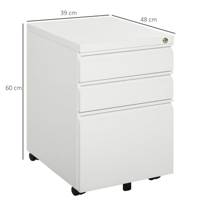 Vinsetto 3 Drawer Filling Cabinet, Mobile Metal File Cabinet with Anti-tilt Design for Letter, A4, Legal Size, White 