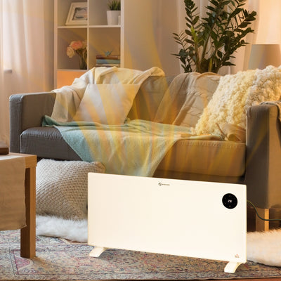 HOMCOM 2000W Electric Convector Heater, Freestanding or Wall Mounted, Space Heater with Adjustable Thermostat, Timer, White 