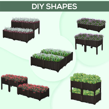 Outsunny Set of 4 26L Garden Raised Bed Elevated Patio Flower Plant Planter Box PP Vegetables Planting Container, Brown 
