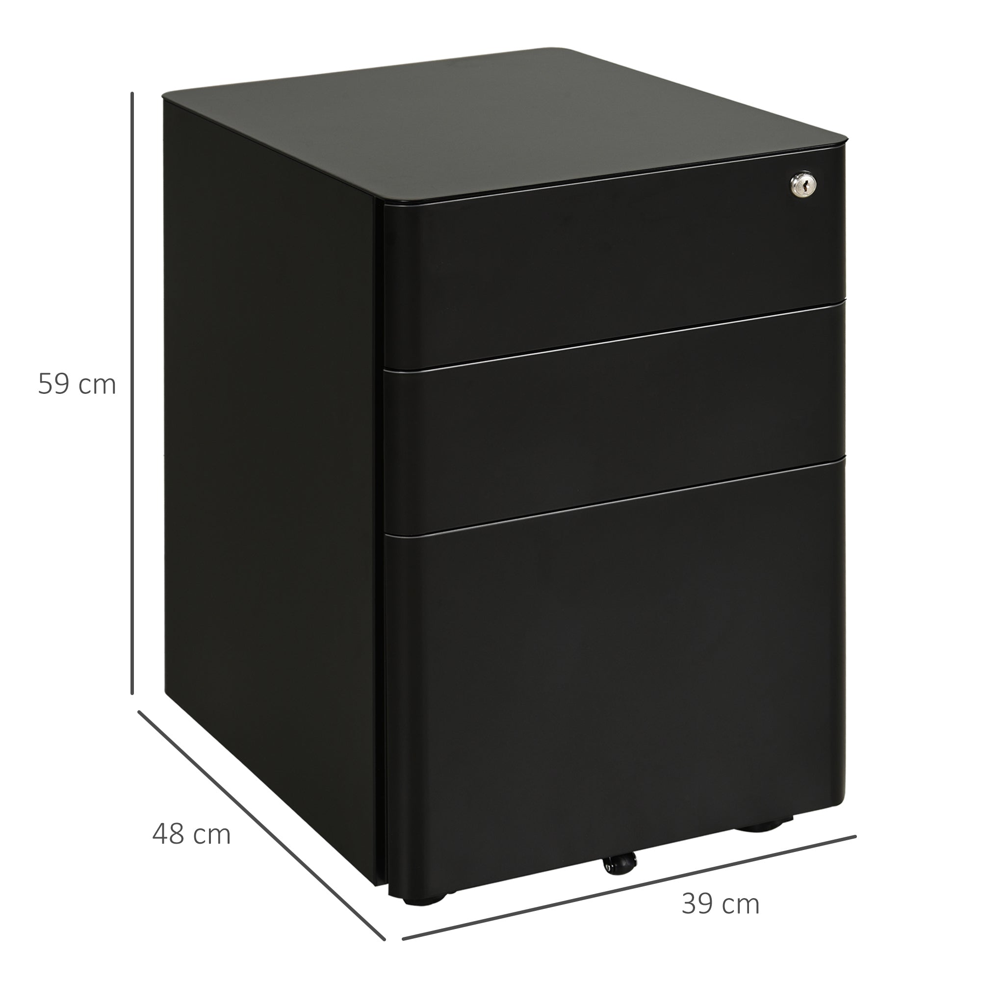 Vinsetto Lockable Cabinet, Rolling Filing Cabinet with 3 Drawers, Steel Office Drawer Unit for A4, Letter, Legal Sized Files 
