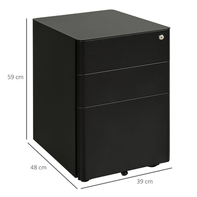 Vinsetto Lockable Cabinet, Rolling Filing Cabinet with 3 Drawers, Steel Office Drawer Unit for A4, Letter, Legal Sized Files 