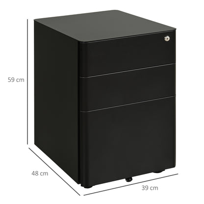 Vinsetto Lockable Cabinet, Rolling Filing Cabinet with 3 Drawers, Steel Office Drawer Unit for A4, Letter, Legal Sized Files 