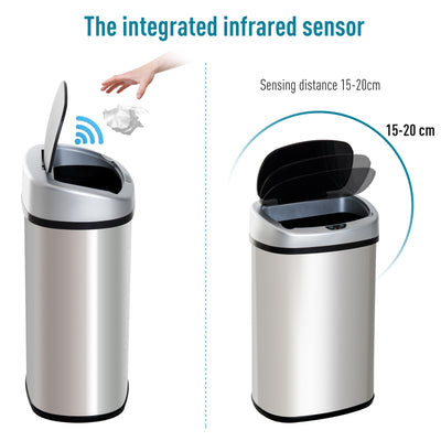 HOMCOM 30L Stainless Steel Motion Sensor Lid Bin - Silver Tone 