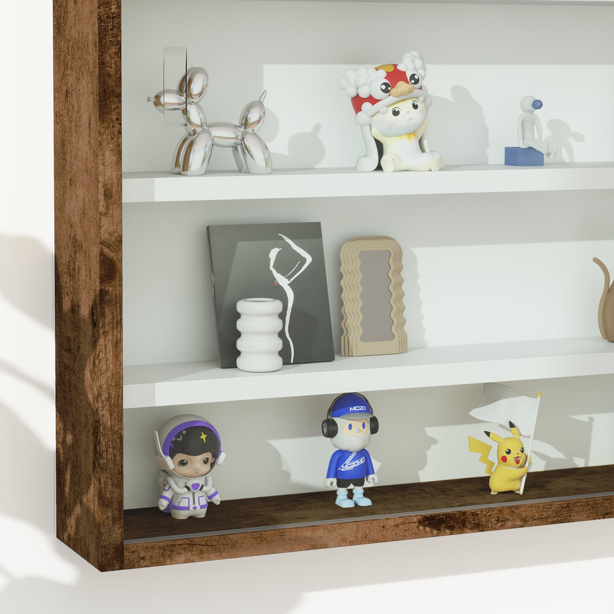 HOMCOM 5-Tier Wall Display Shelf Unit Cabinet w/ 4 Adjustable Shelves Glass Doors Home Office Ornaments 60x80cm Rustic brown 