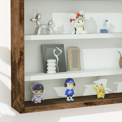 HOMCOM 5-Tier Wall Display Shelf Unit Cabinet w/ 4 Adjustable Shelves Glass Doors Home Office Ornaments 60x80cm Rustic brown 