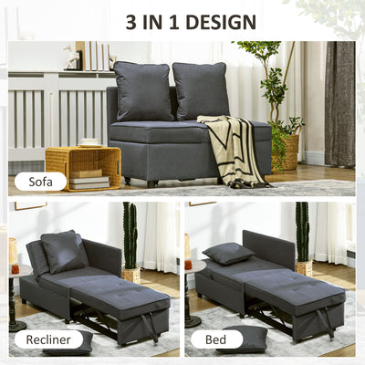 HOMCOM Convertible Single Sofa Bed with Thick Padded Seat, 3-in-1 Multi-Functional Sleeper Chair Bed with Magazine Pocket, for Living Room, Grey 