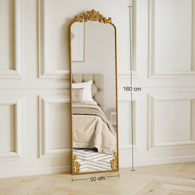 HOMCOM Full Length Mirror, 50 x 160 cm Floor Mirror with Baroque Metal Frame for Bedroom, Living Room, Dressing Room, Gold Tone 