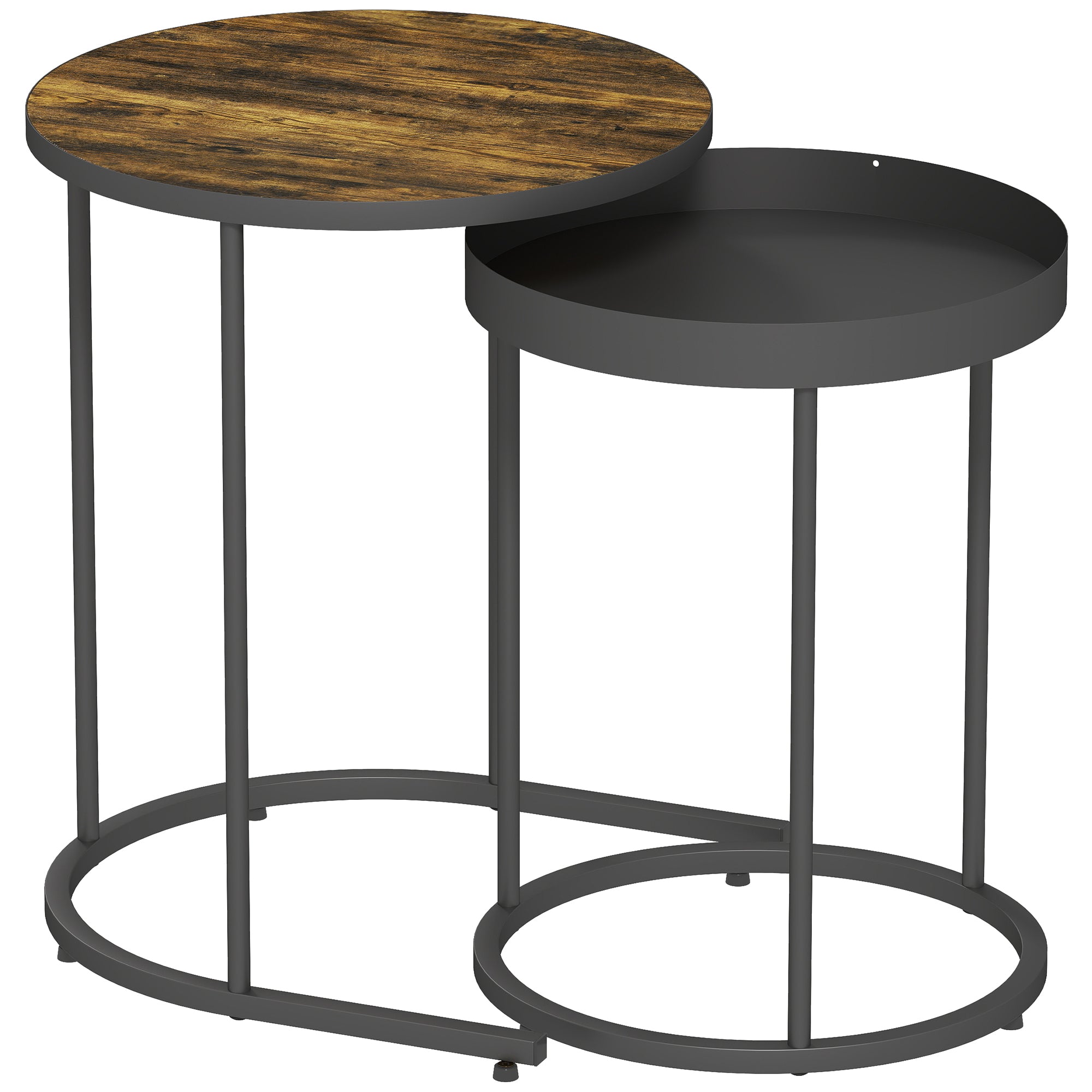 HOMCOM Set of Two Industrial Nesting Tables - Brown/Black 
