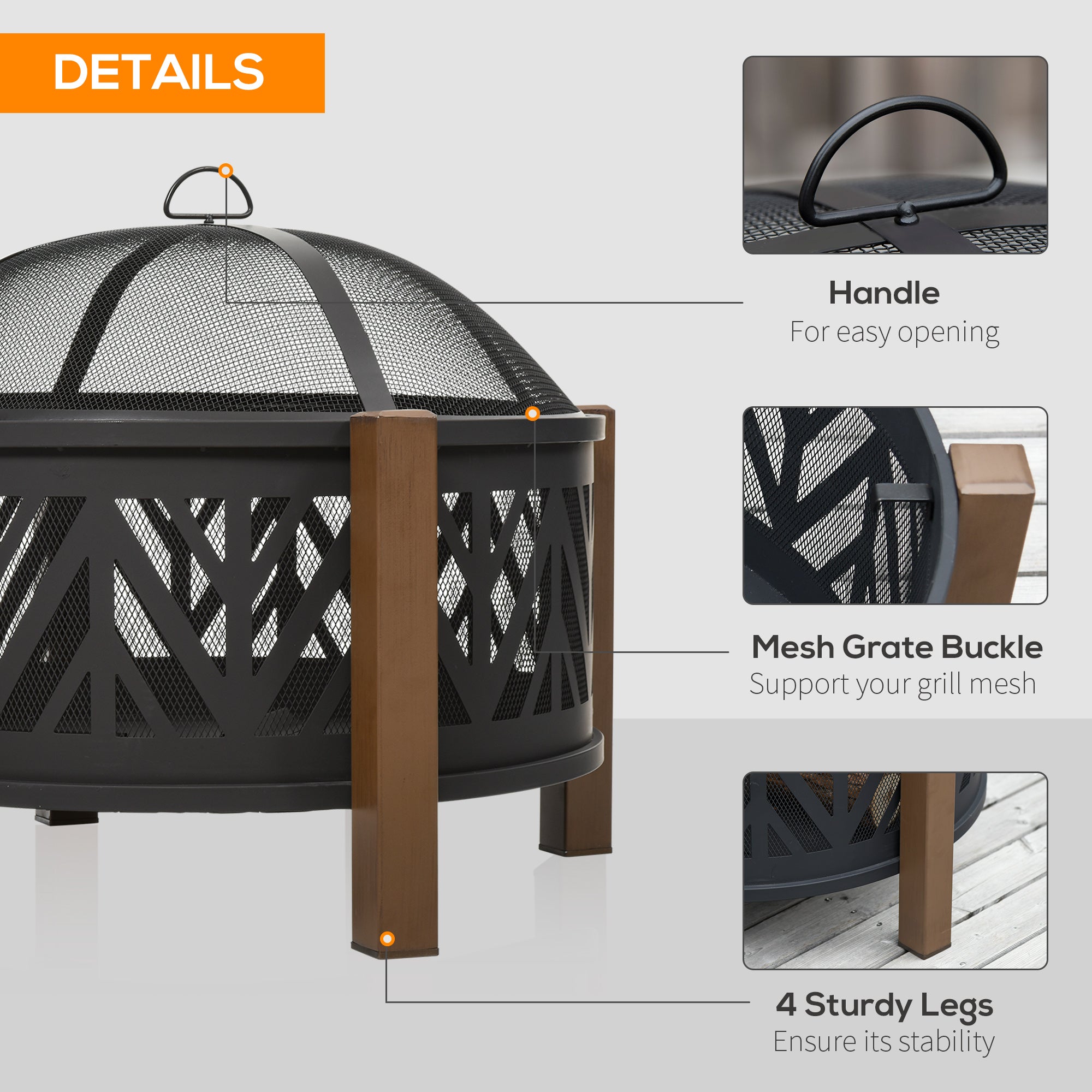 Outsunny Metal Large Firepit Bowl Outdoor 2-In-1 Round Fire Pit Brazier w/ Lid,  BBQ Grill, Poker for Backyard, Camping, Bonfire, Wood Burning Stove, 78 x 78 x 60cm, Black 