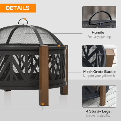 Outsunny Metal Large Firepit Bowl Outdoor 2-In-1 Round Fire Pit Brazier w/ Lid,  BBQ Grill, Poker for Backyard, Camping, Bonfire, Wood Burning Stove, 78 x 78 x 60cm, Black 