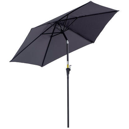 Outsunny 2.6M Garden Parasol Umbrella with Tilt and Crank, Outdoor Sun Parasol Sunshade Shelter with Aluminium Frame, Grey 