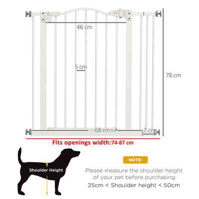 PawHut Metal 74-87cm Adjustable Pet Gate Safety Barrier w/ Auto-Close Door White 