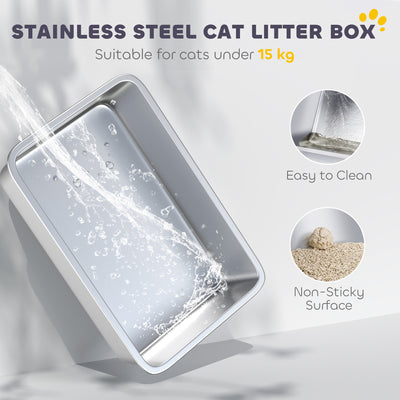 PawHut Extra Large Stainless Steel Litter Box, Enclosed Cat Litter Tray with Scoop, Deodorizer Bag, Front-Entry and Top-Exit 