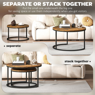 HOMCOM Set of Two Wood-Effect Stacking Tables - Rustic Brown 