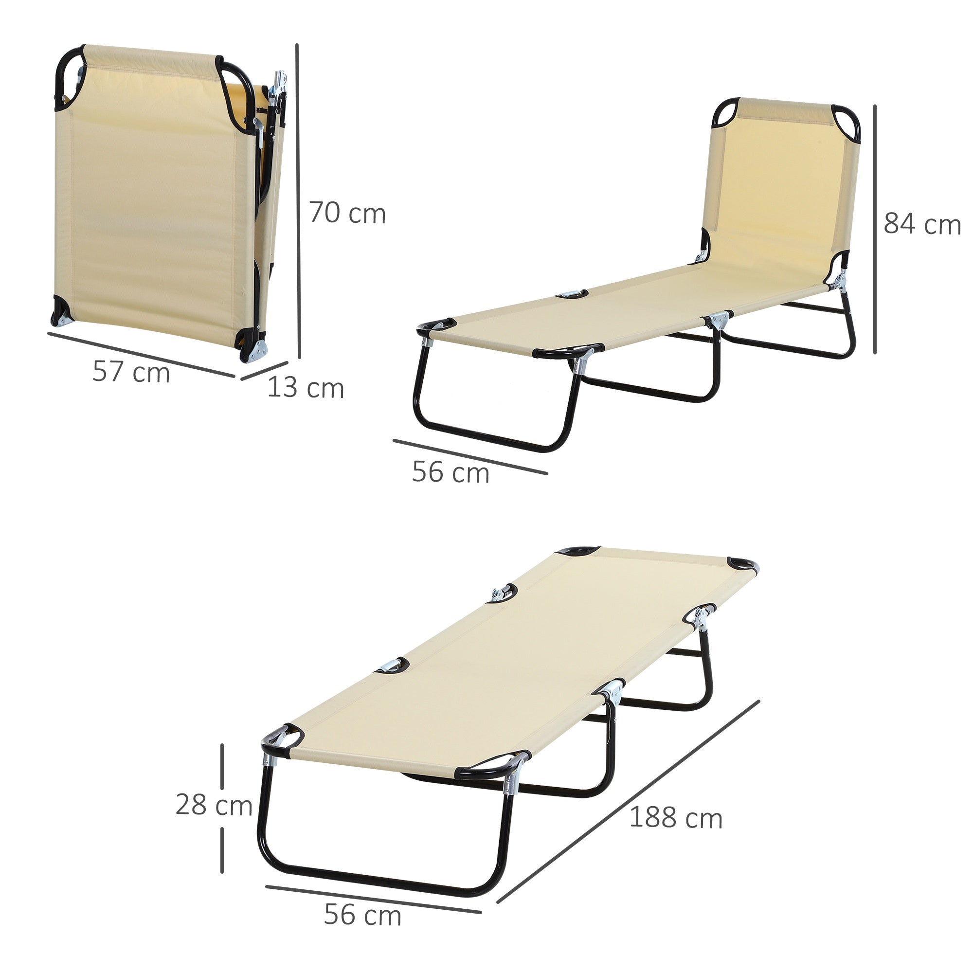 Outsunny Foldable Sun Lounger with 5-Position Adjustable Backrest, Outdoor Portable Recliner Chaise Lounge Chair with Breathable Mesh Fabric, Beige 