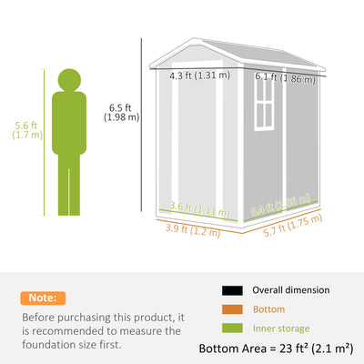 Outsunny 4 x 6ft Garden Shed, Plastic Shed with Floor, Window, Lockable Door and Vents, Resin Tool Shed for Outdoor Patio Storage, Zero Maintenance, Grey 
