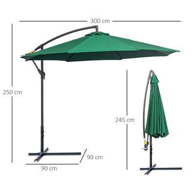 Outsunny 3m Banana Hanging Parasol Umbrella Green 