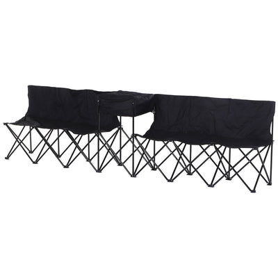 Outsunny 6 Seat Folding Sports Bench Portable Sports Team Bench Spectator Chair with Cooler Bag and Carrying Bag for Outdoor Picnic Camping - Black 