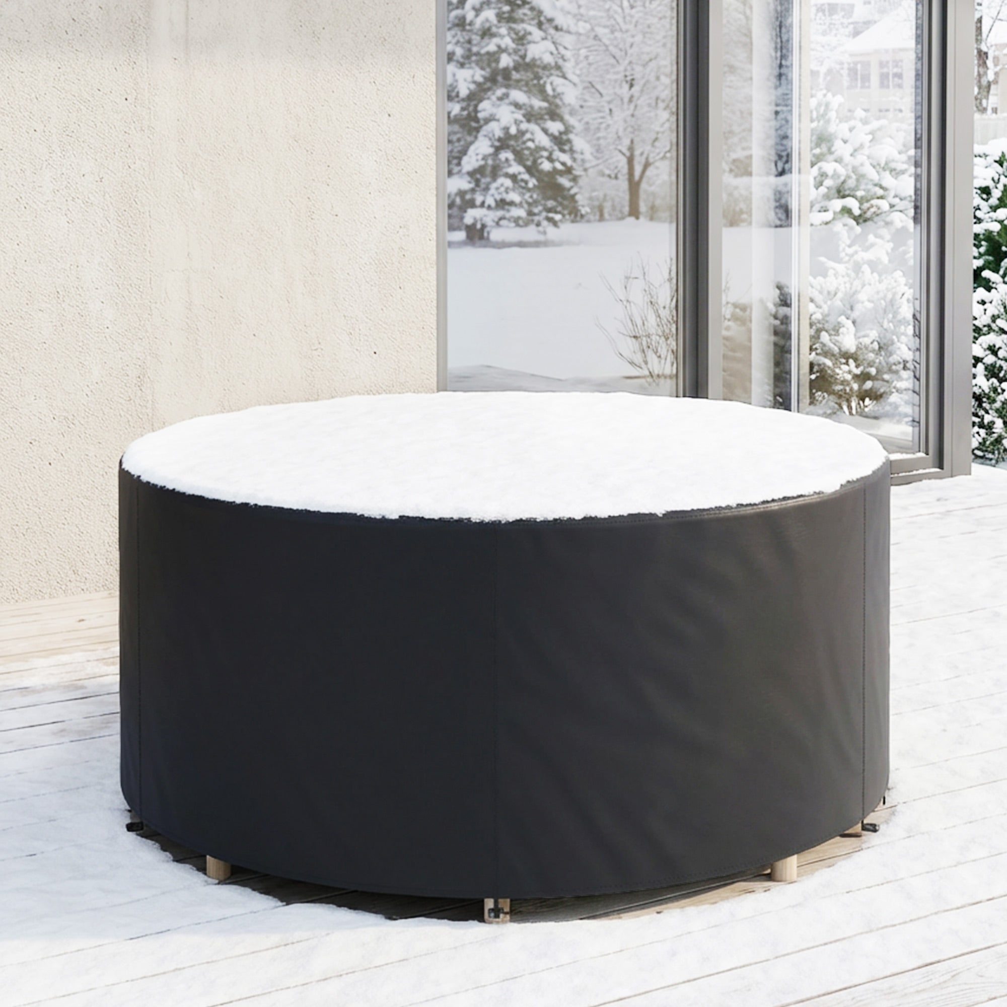 Outsunny Round Garden Furniture Cover, Waterproof Garden Table Cover, 420D Heavy Duty Oxford for Outdoor, Dia.214 x 70 cm, Black 