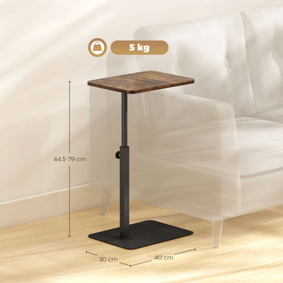 HOMCOM C Shaped Side Table, Small End Table with Adjustable Height and Metal Base for Living Room, Bedroom, Rustic Brown