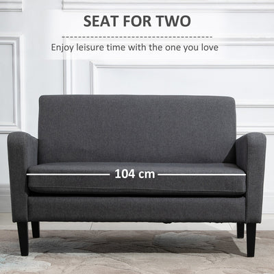 HOMCOM Linen Modern-Curved 2-Seat Sofa Loveseat w/ Thick Cushion Wood Legs Foot Pads Single Compact Home Furniture Grey 