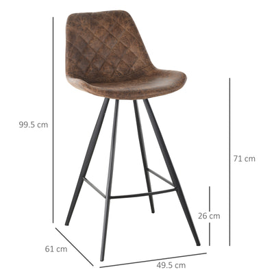 HOMCOM Set Of 2 Bar Stools Vintage Microfiber Cloth Tub Seats Padded Comfortable Steel Frame Footrest Quilted Home Bar Cafe Kitchen Chair Stylish Brown 