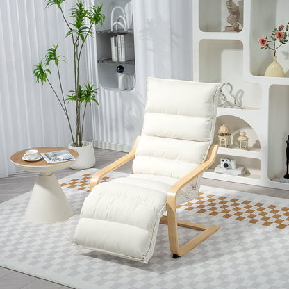 HOMCOM Curved Wooden Accent Chair, with Adjustable Footrest - Cream White 