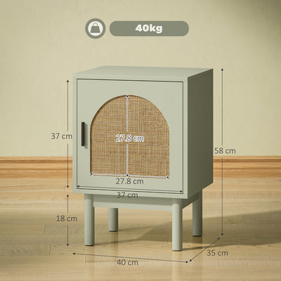 HOMCOM Rattan Bedside Table for Bedroom - Light Green 
