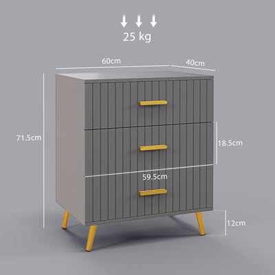 HOMCOM Three Drawer Embossed Line Dresser - Grey/Gold Tone 