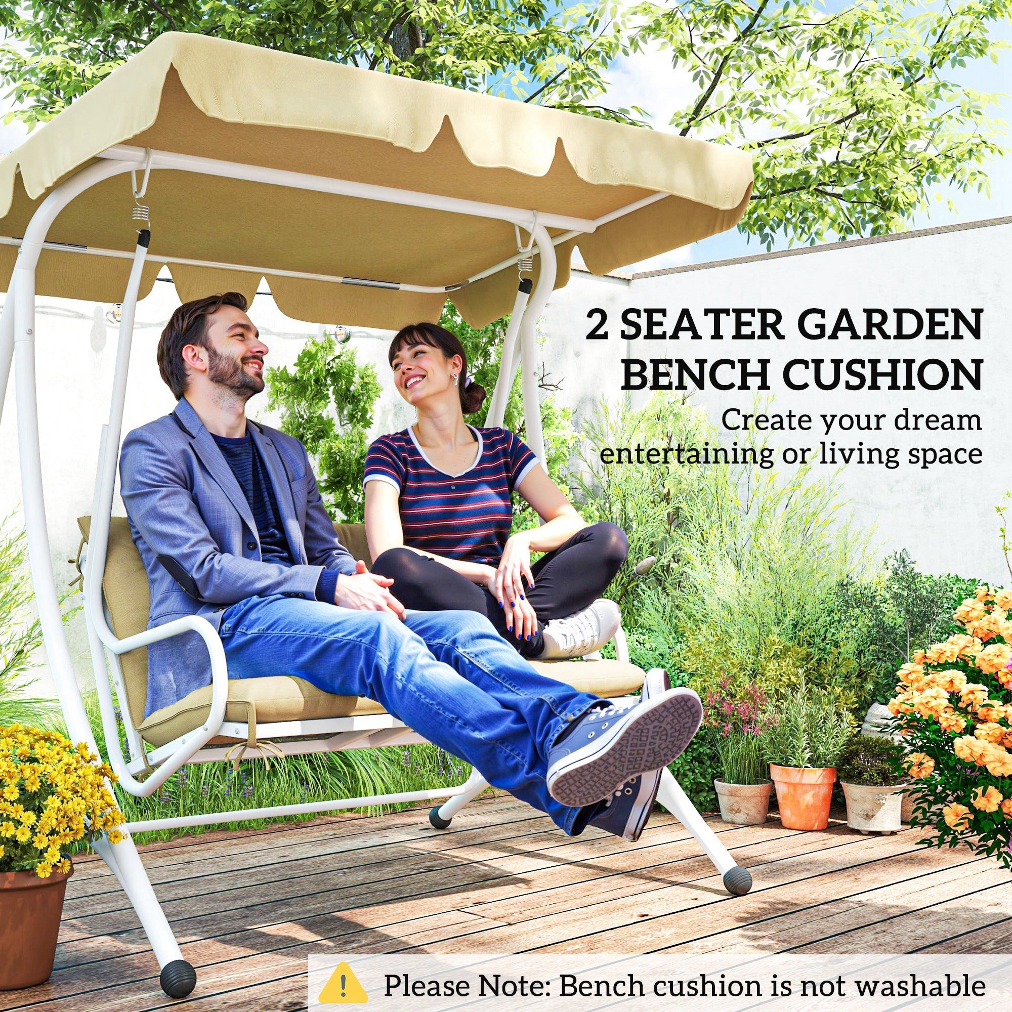 Outsunny Two-Seater Bench Cushion - Khaki 
