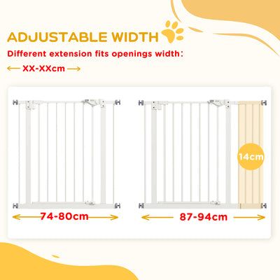 PawHut Metal 74-94cm Wide Adjustable Dog Gate White 