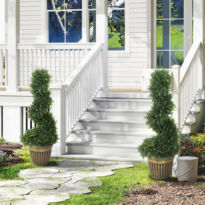 HOMCOM Set of 2 Artificial Plants, Topiary Spiral Boxwood Cypress Trees with Pot, for Home Indoor Outdoor Decor, 90cm 