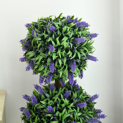 HOMCOM Set of 2 Artificial Plants, Lavender Flowers Ball Trees with Pot, for Home Indoor Outdoor Decor, 110cm 