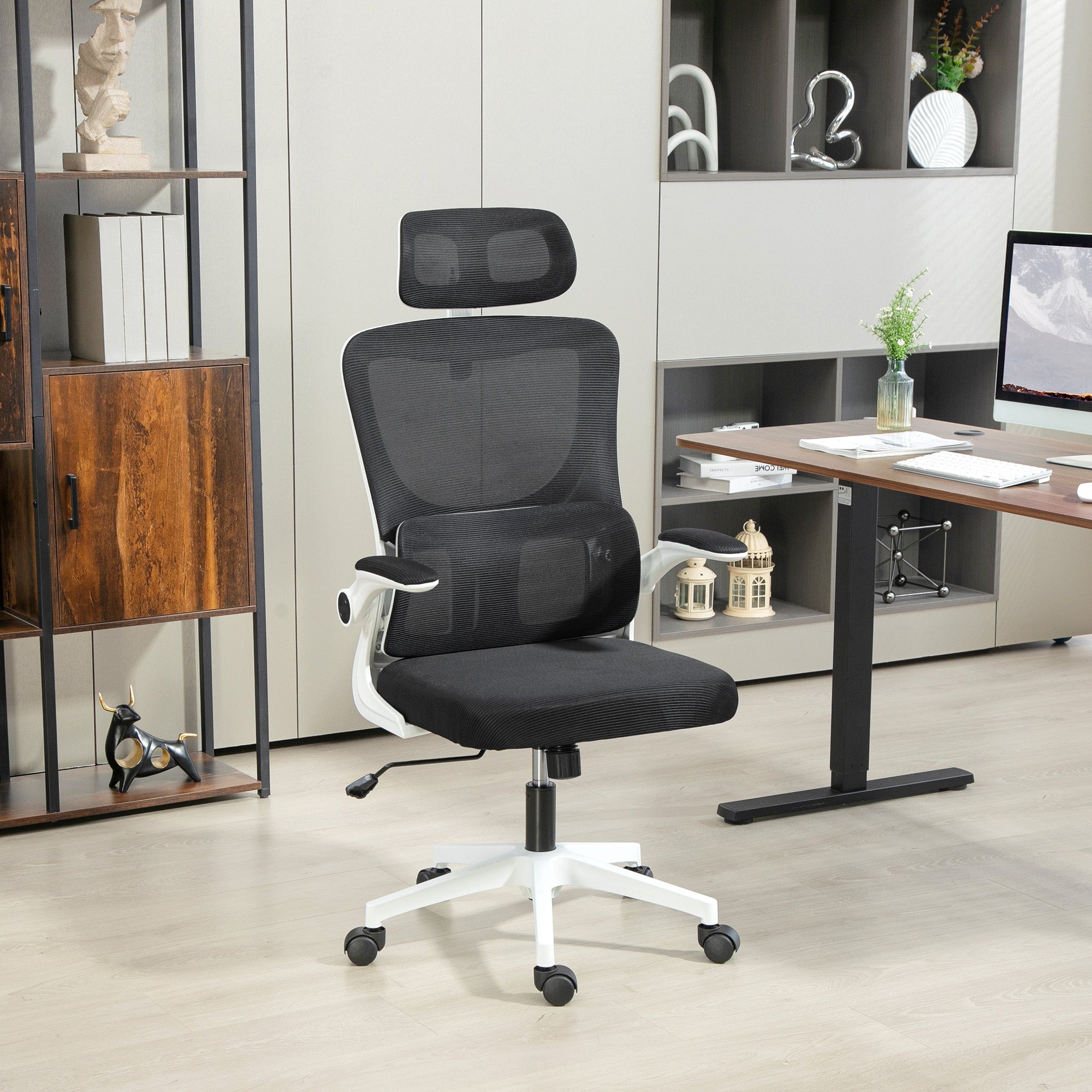 Vinsetto Ergonomic Office Chair, High Back Mesh Computer Desk Chair with Adjustable Headrest and Lumbar Support, Rotatable Armrests, Tilt Function for Home Office, Black 