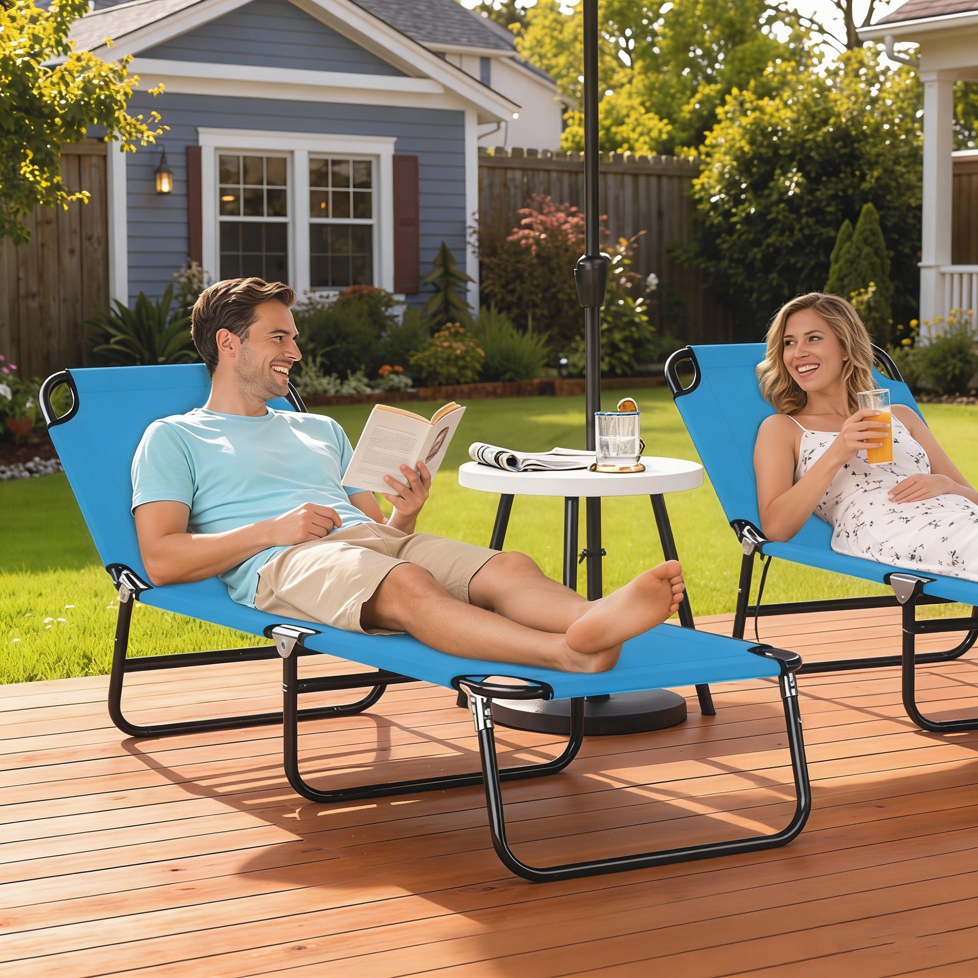 Outsunny Garden Sun Lounger, with Five-Position Back - Sky Blue 