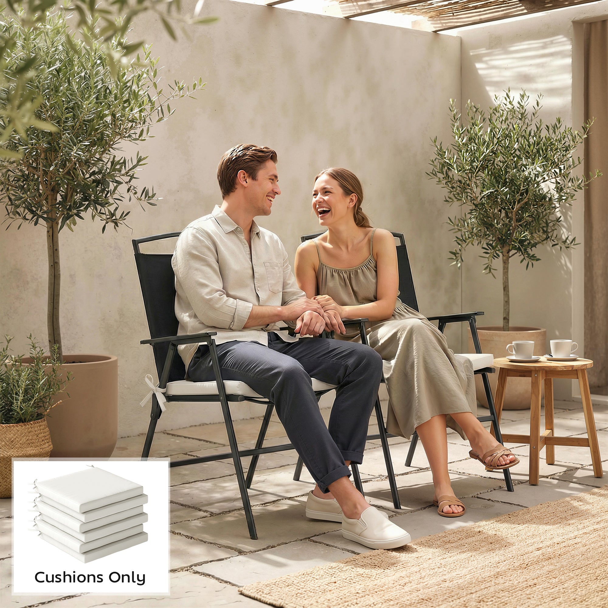 Outsunny Set of 6 Outdoor Seat Cushions with Machine Washable Cover, Water Repellent Seat Cushions Cream White 