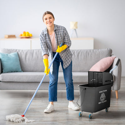 HOMCOM 20L Mop Bucket on Wheels, with Water Separation Panel - Black 