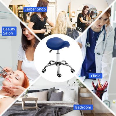 HOMCOM Saddle Stool, Height Adjustable Salon Chair for Massage Spa, Faux Leather, Dark Blue 