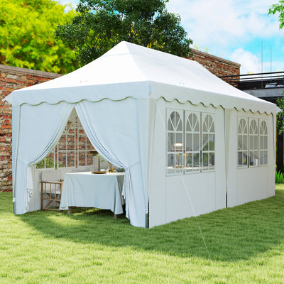 Outsunny 3 x 6m Pop Up Gazebo with Sides, UPF50+ Height Adjustable Marquee Party Tent, Wedding Canopy, Instant Event Shelter with Carry Bag and Sand Bags for Garden, White 