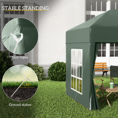 Outsunny 2 x 2 m Garden Pop Up Gazebo, Wedding Party Tent Marquee, Water Resistant Awning Canopy with Sidewalls, Windows, Carry Bag, Green 