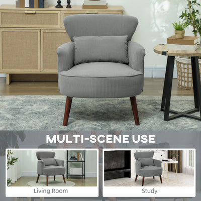 HOMCOM Corduroy Retro Accent Chair - Light Grey 
