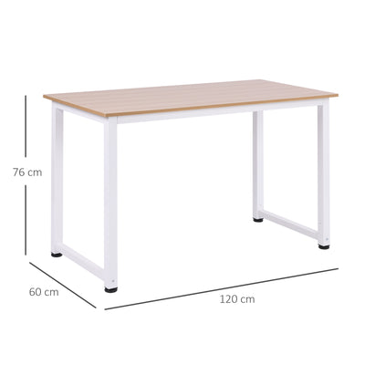 HOMCOM Computer Desk, Writing Table, 120 x 60 x 76cm Workstation for Home Office, Study with Metal Frame, Simple Assembly, White 