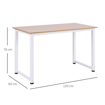 HOMCOM Computer Desk, Writing Table, 120 x 60 x 76cm Workstation for Home Office, Study with Metal Frame, Simple Assembly, White 