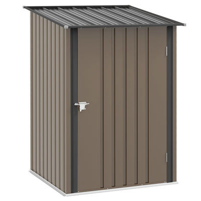 Outsunny 3.3 x 3.4ft Lean To Steel Garden Shed, with Locking Door - Brown/Grey 