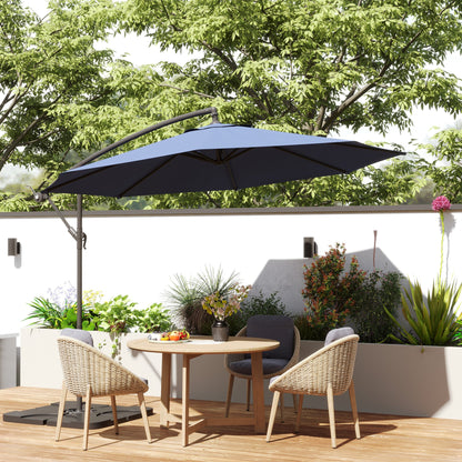 Outsunny 3m Overhanging Parasol, with Base, Weights and Cover - Blue 