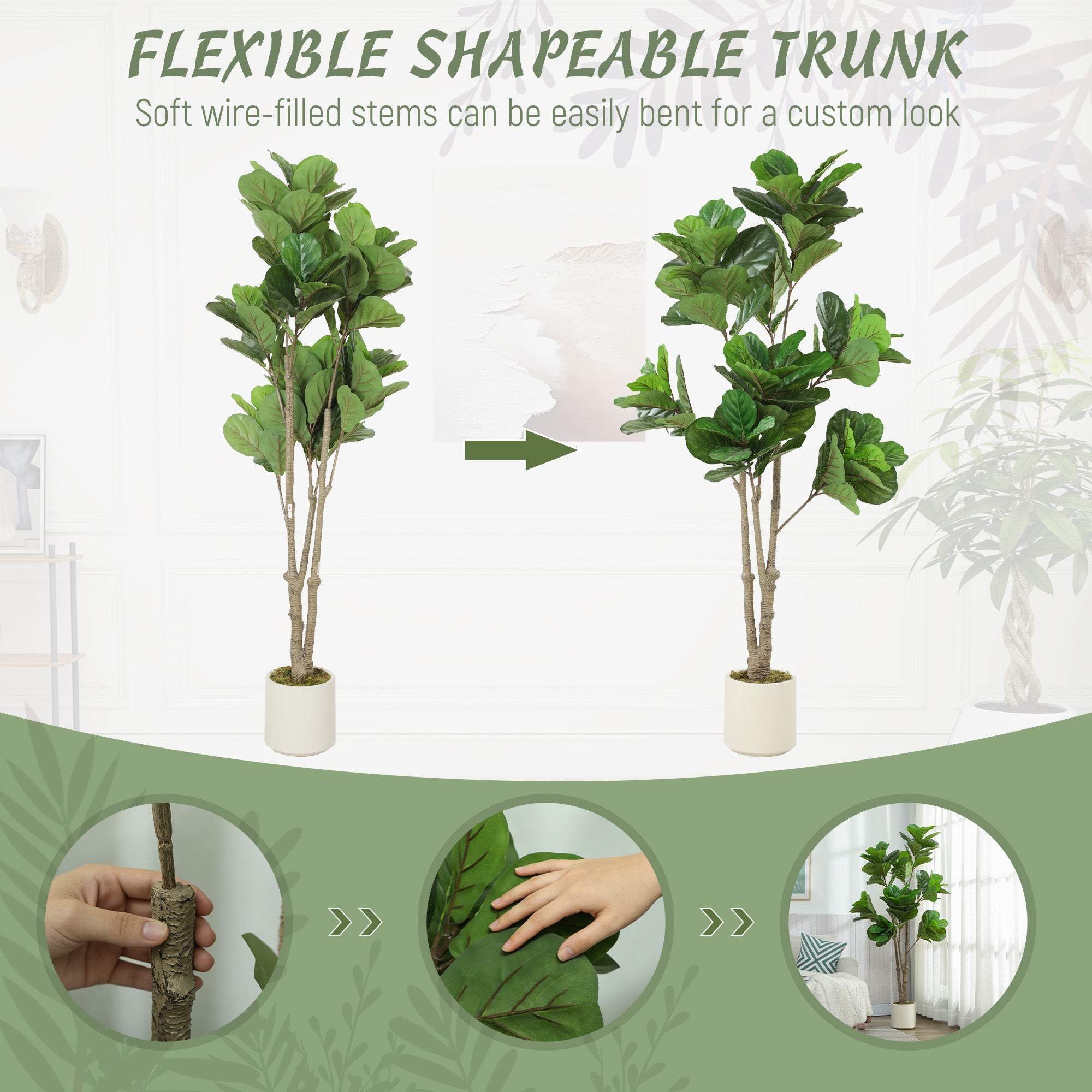 HOMCOM 180cm Artificial Fiddle Leaf Fig Tree - Green 