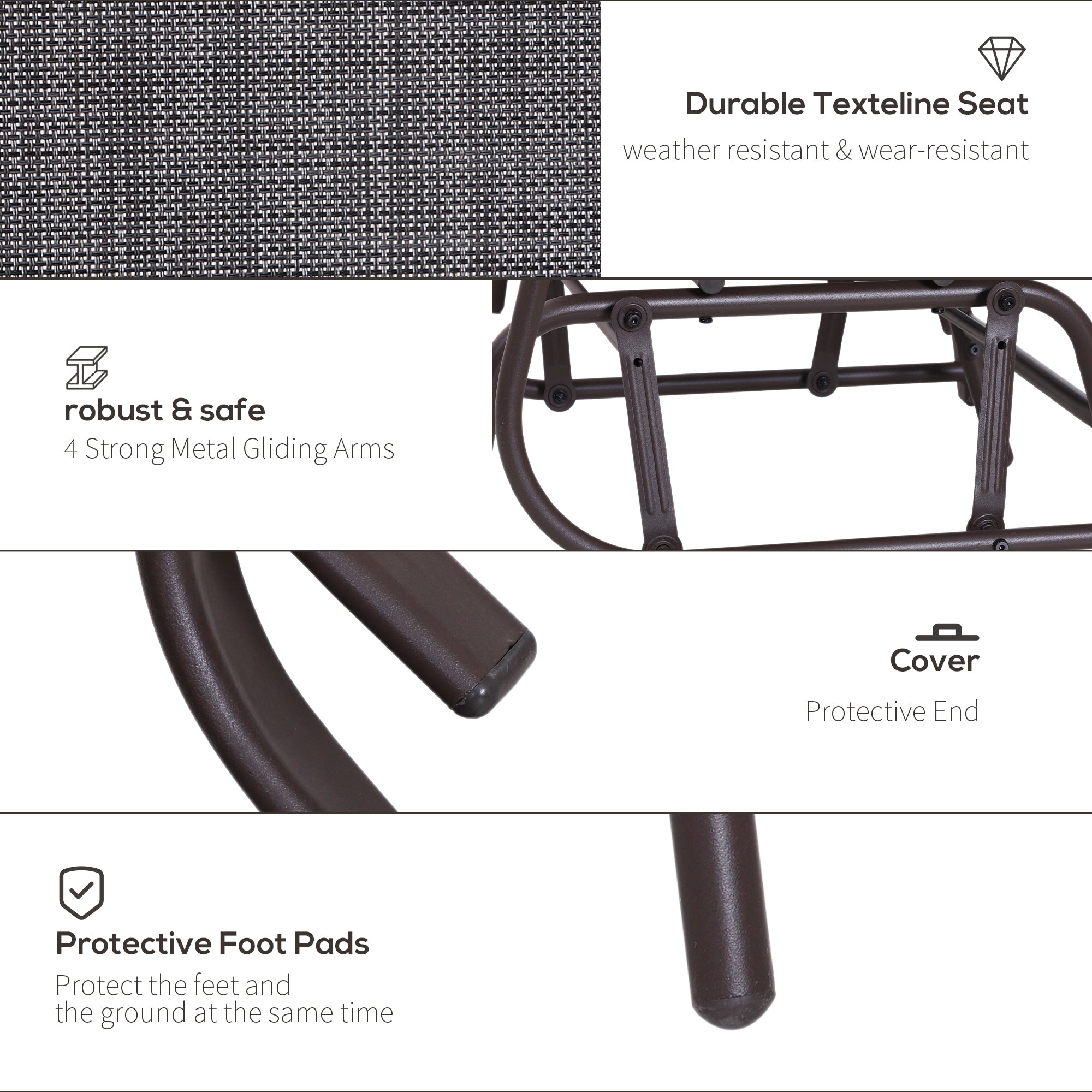 Outsunny Gliding Jack and Jill Seat, with Glass-Top Table - Brown/Grey 