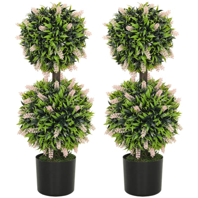 HOMCOM Set of 2 Decorative Artificial Plants Ball Trees with Lavender Flowers in Pot Fake Plants for Home Indoor Outdoor Decor, 70cm, Pink 