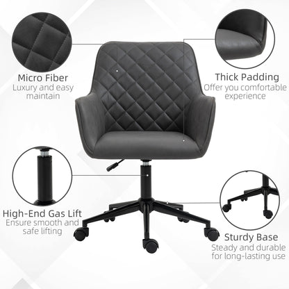 Vinsetto Office Desk Chair, Leather-Feel Fabric Computer Swivel Chair with Rolling Wheels and Adjustable Height for Home, Grey 