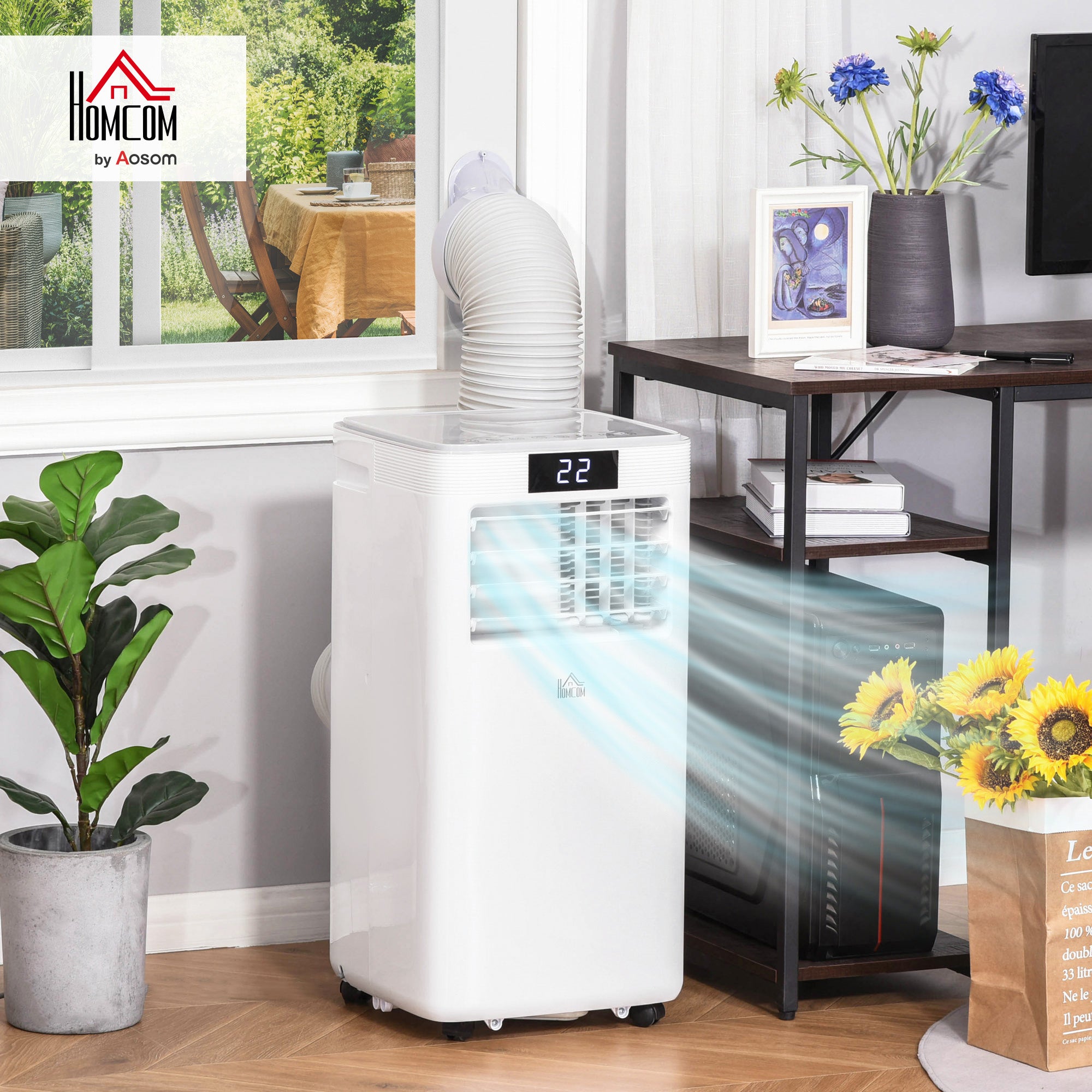 HOMCOM 8000 BTU Air Conditioning Unit, 3-in-1 Portable Air Conditioner, Dehumidifier, Cooling Fan with Remote Control, Digital Display, 2 Speeds, 24H Timer, Window Venting Kit, 18m² 